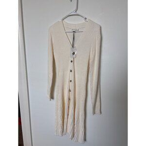 Lucky Brand Womens Ribbed Cream Button-Front Cardigan Dress Long Sleeve, new wit